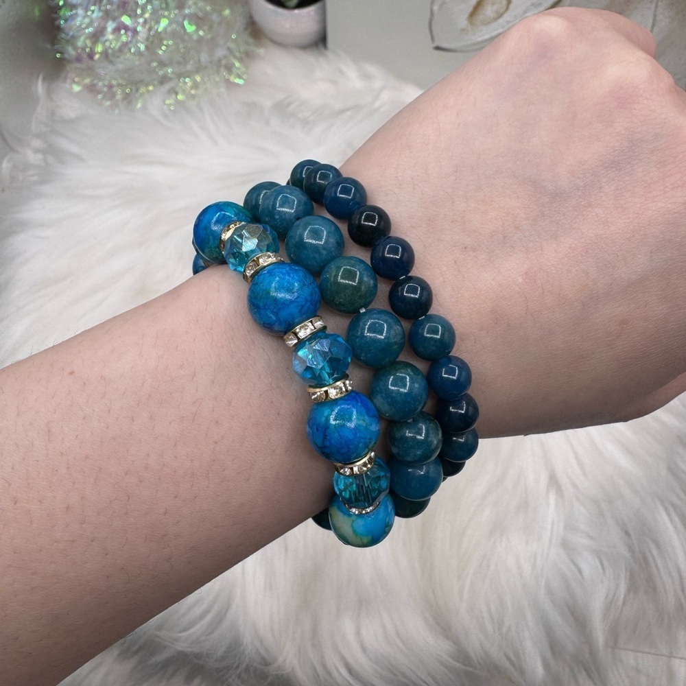 Triple Blue Beaded Bracelet Bundle - Picture 2 of 7